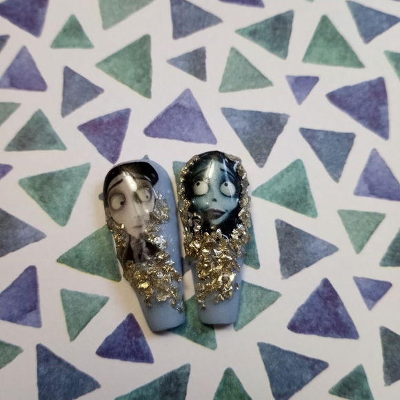 A Corpse bride blue summer press on  uv gel nails pPN51 - Picture 3 of 7